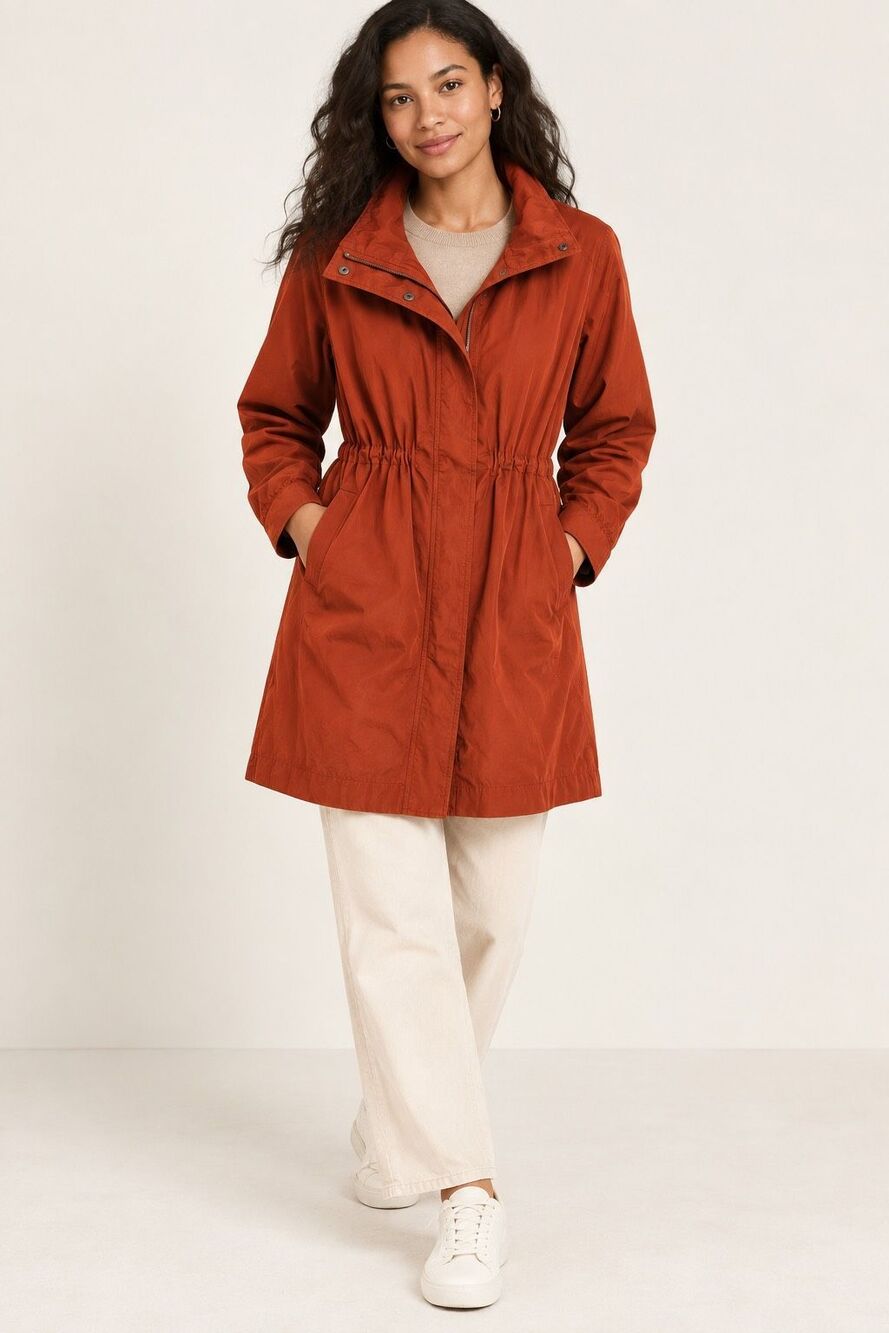Eileen Fisher Rust Orange Organic Cotton Nylon Utility Anorak Jacket Medium